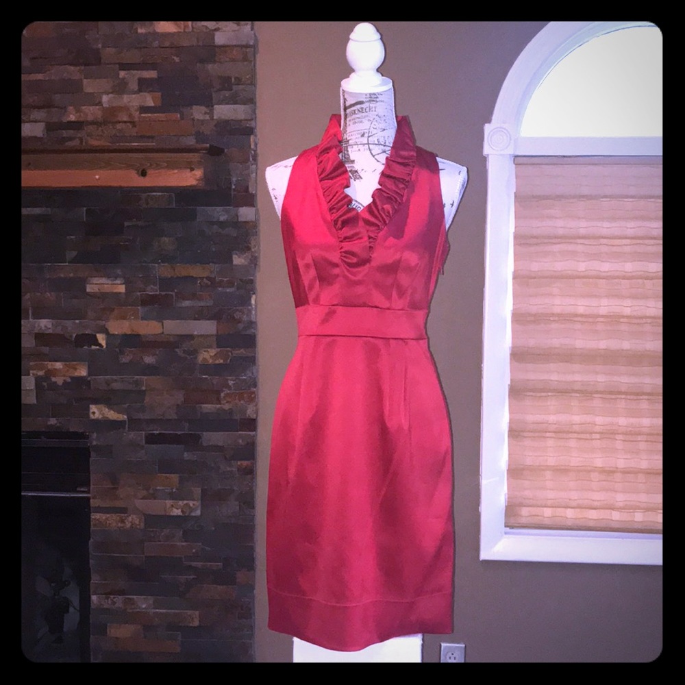 Taylor Satin Ruffle Collar Cocktail Party Dress